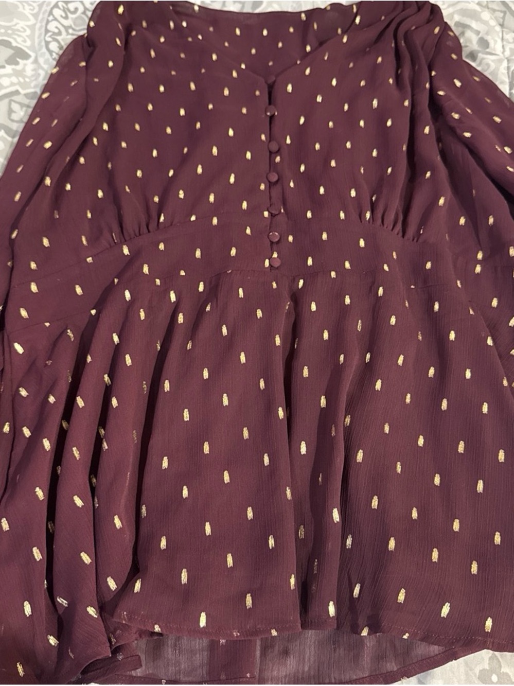 Lane Bryant Burgundy Top with Gold Metallic Accents